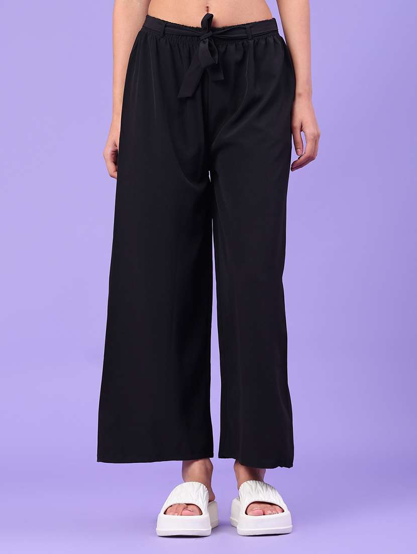 women solid mid rise wide leg trouser