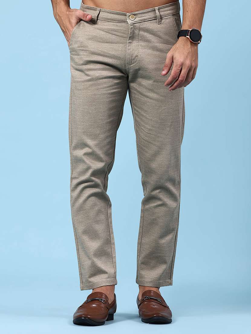 men self design mid rise chinos casual trouser