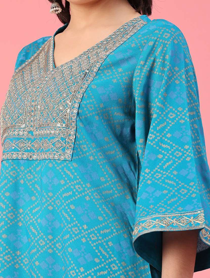 women printed bell sleeve a-line kurta - 22226259 -  Standard Image - 5