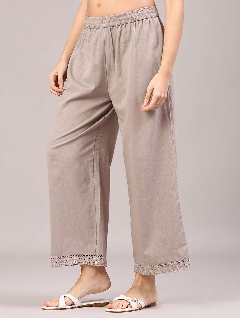 women solid mid rise straight palazzo