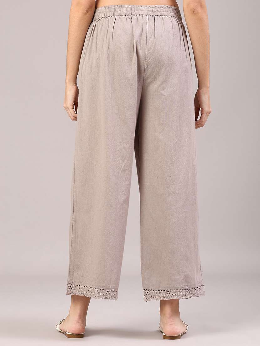 women solid mid rise straight palazzo - 22226284 -  Standard Image - 3