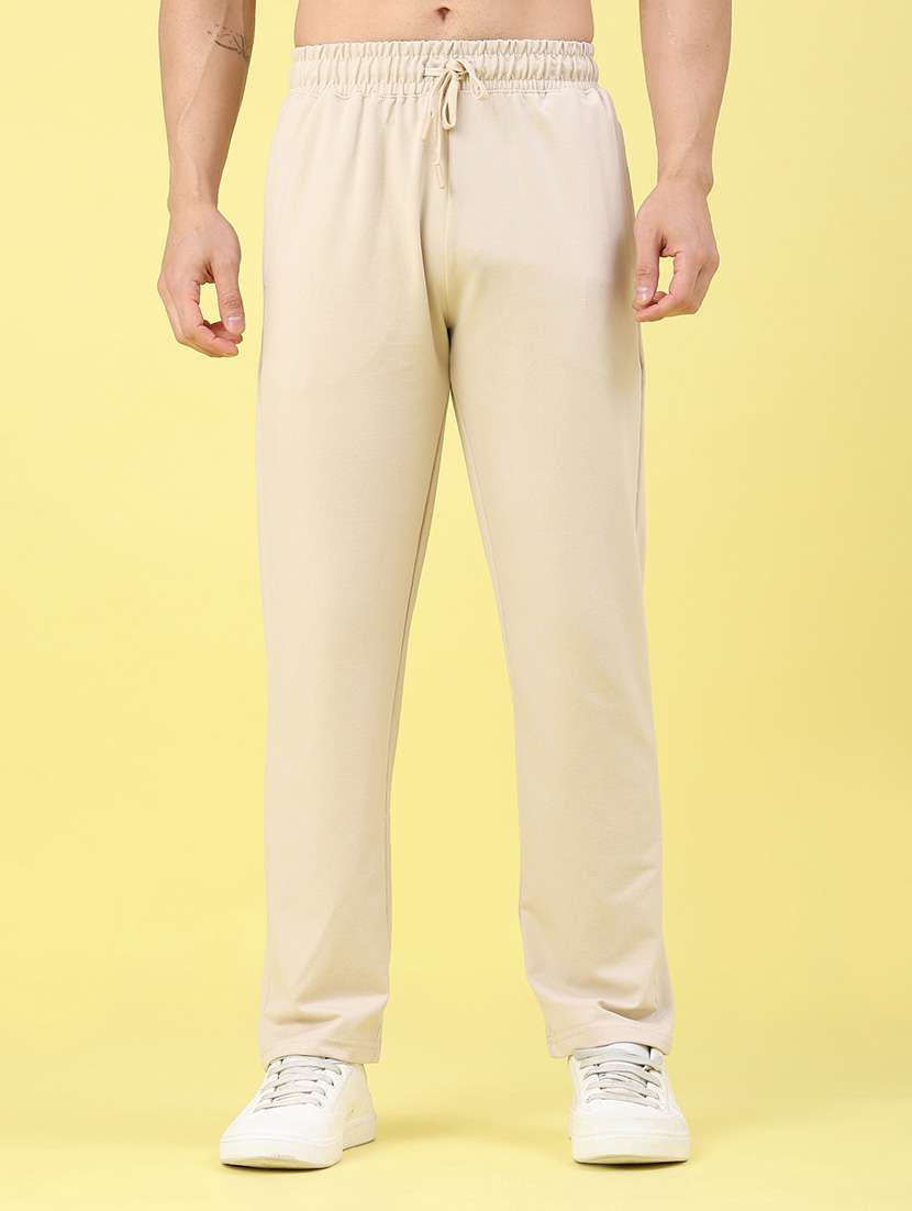 men solid mid rise full length track pant