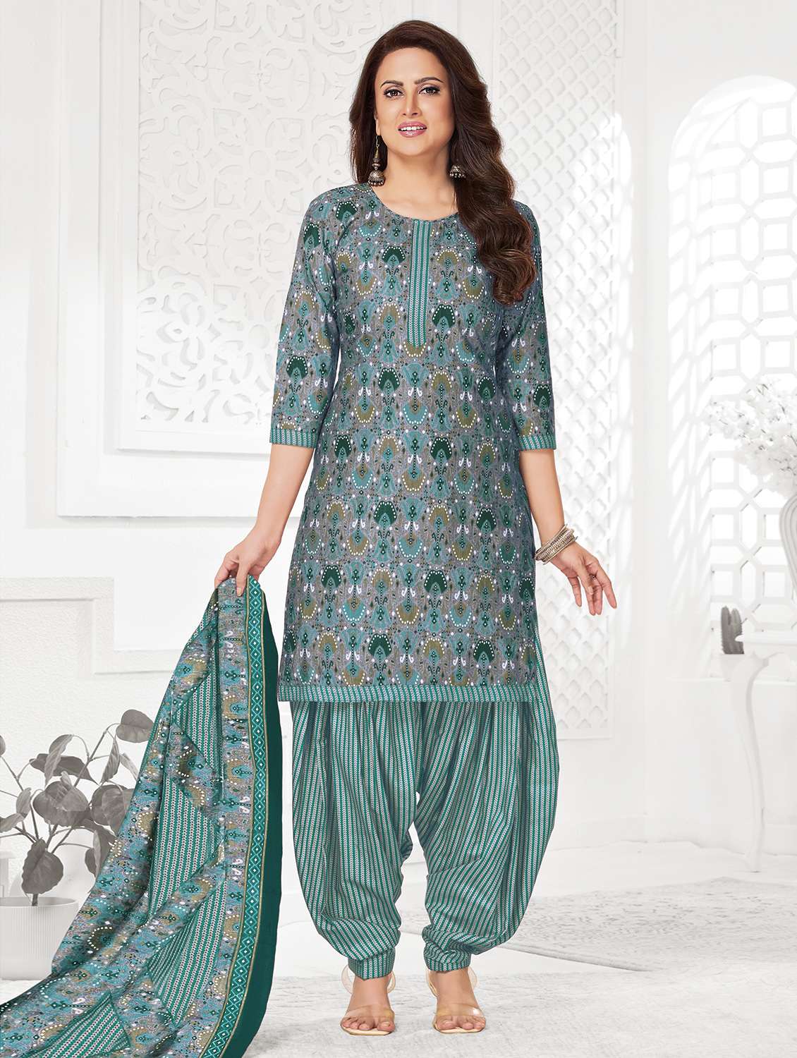 women printed unstitched salwar suit set