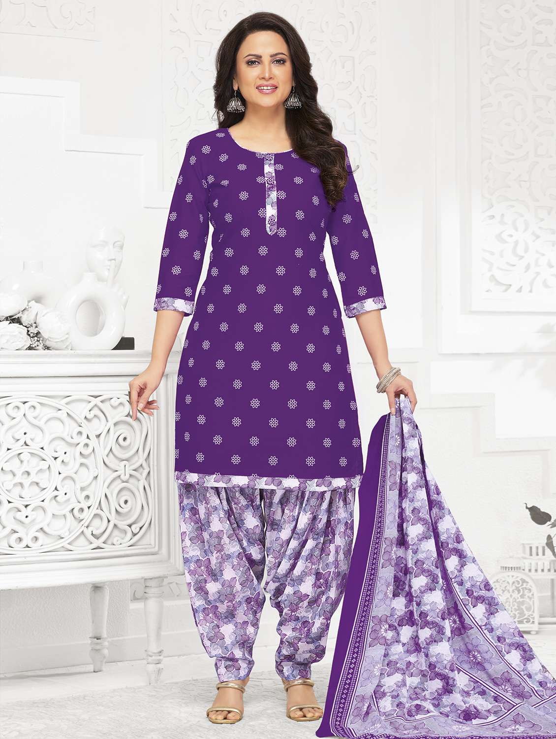 women printed unstitched salwar suit set