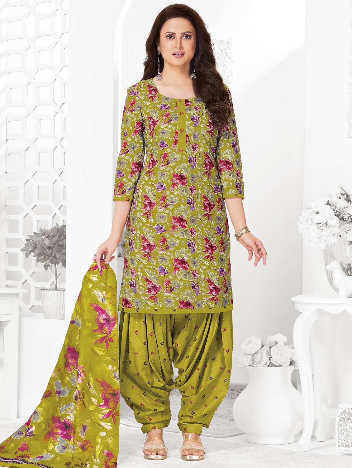 women floral printed unstitched salwar suit set