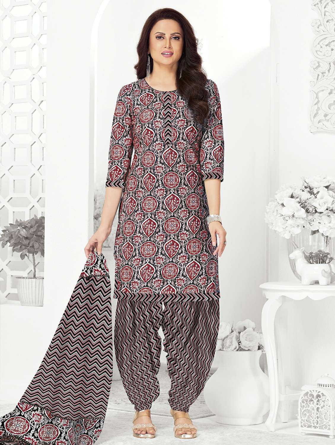 women printed unstitched salwar suit set