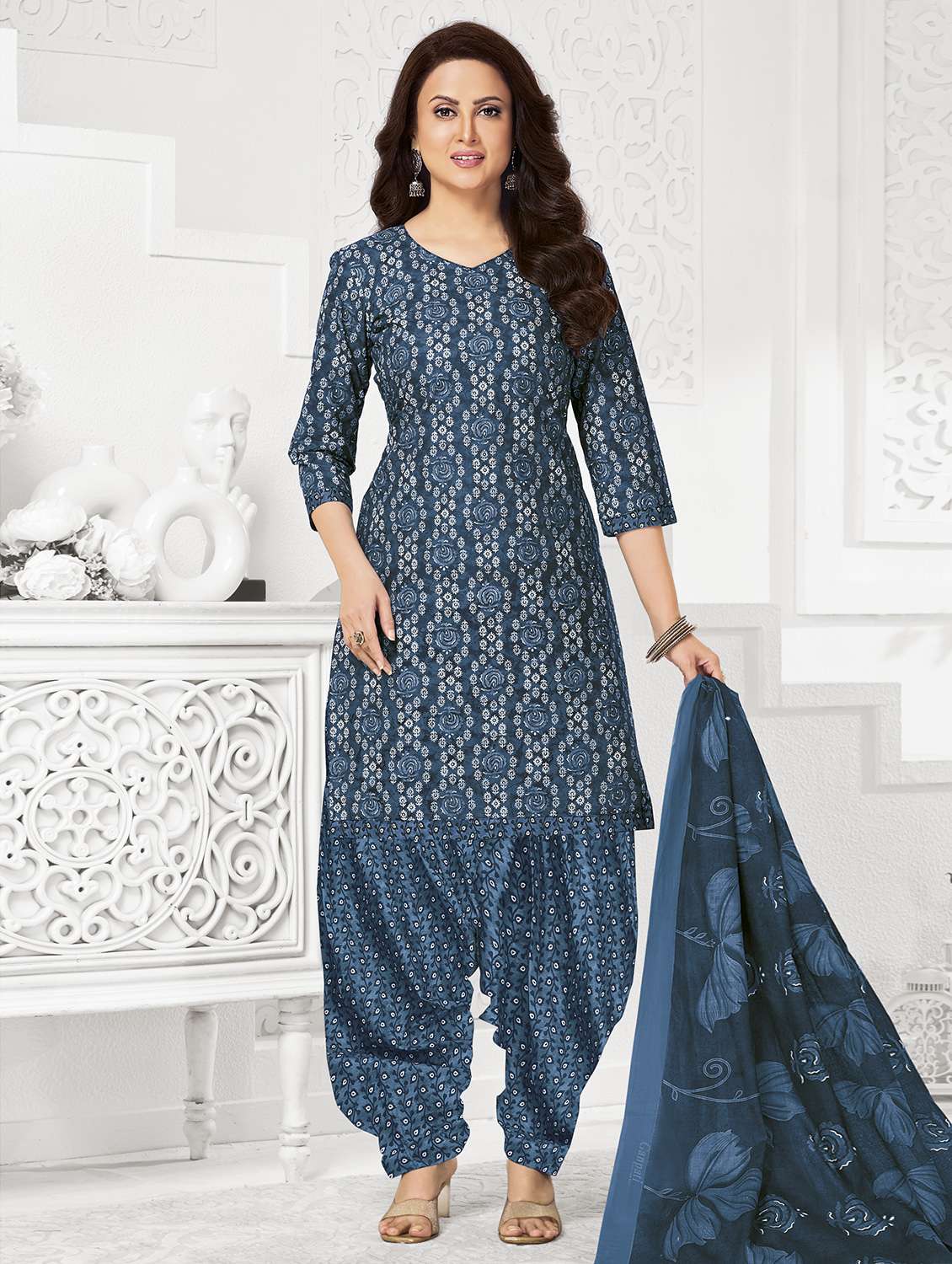 women printed unstitched salwar suit set