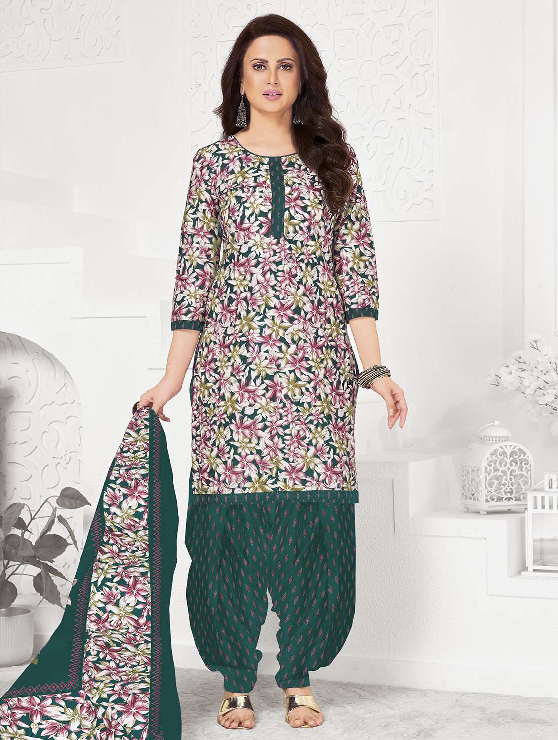women floral printed unstitched salwar suit set