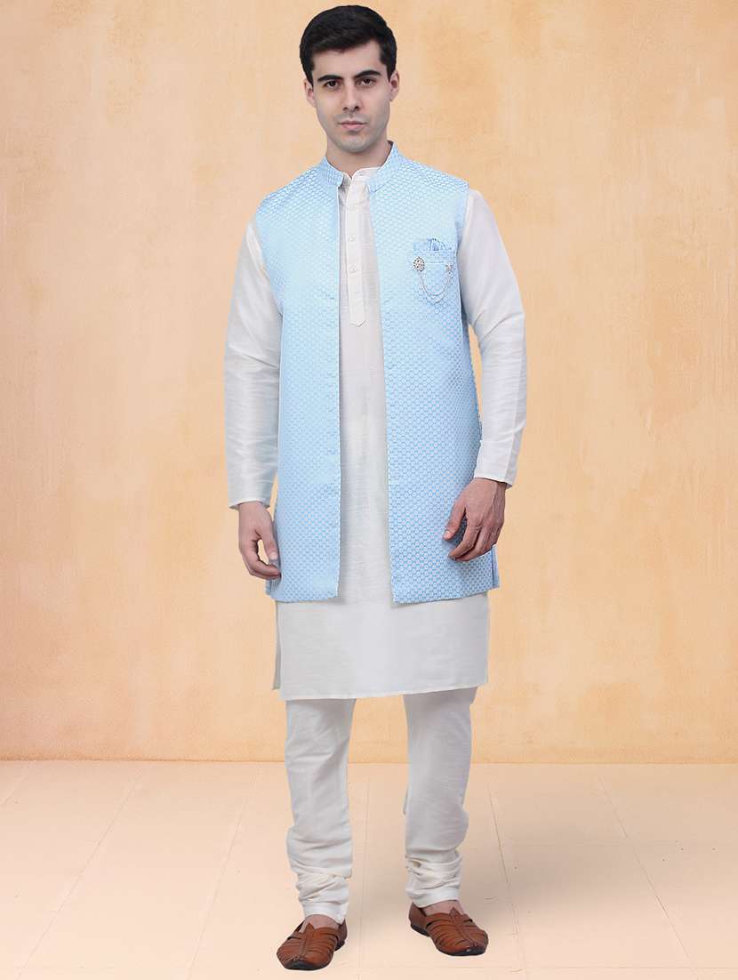men self design mandarin neck kurta pyjama with jacket set - 22226473 -  Standard Image - 3