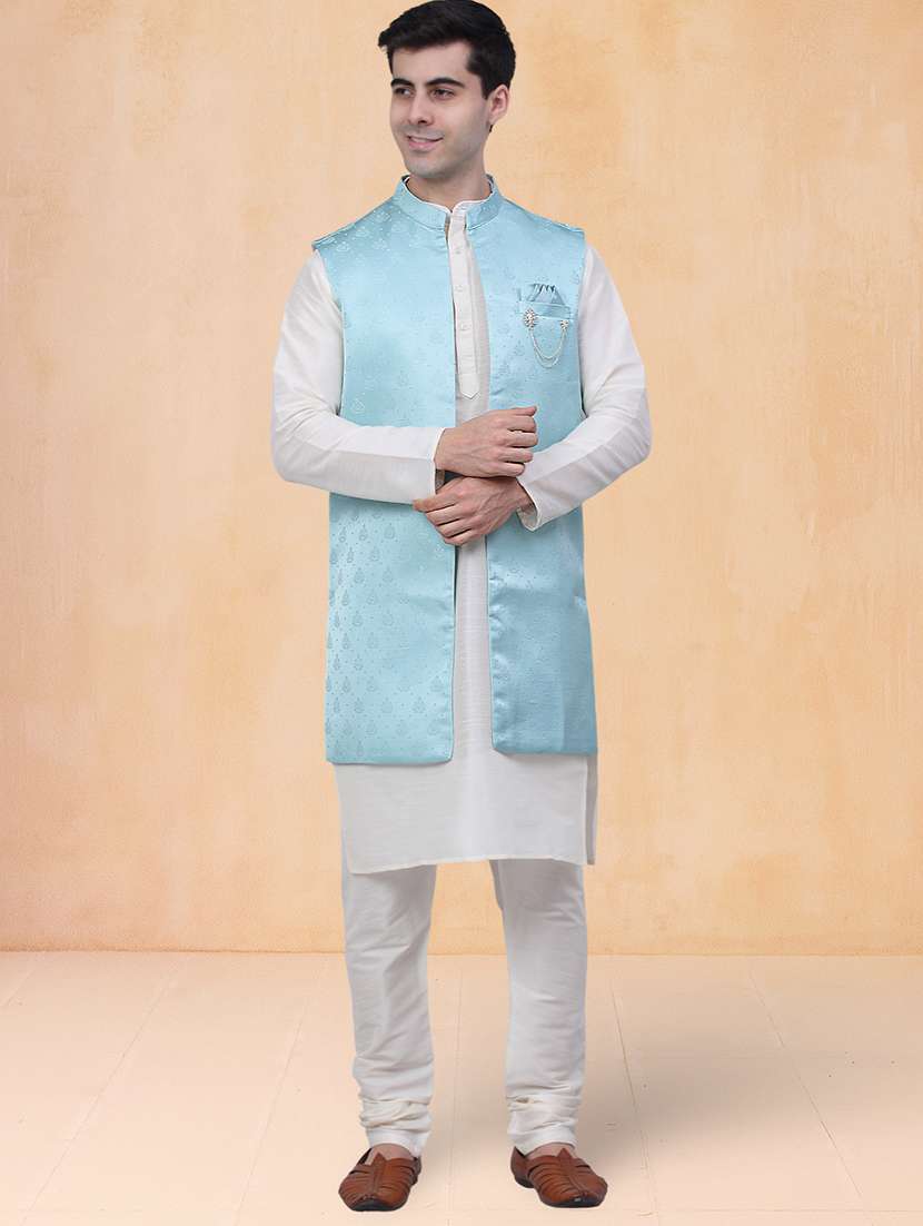 men self design mandarin neck kurta pyjama with jacket set - 22226478 -  Standard Image - 3