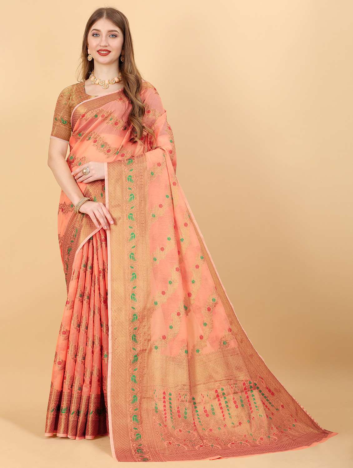 women self design banarasi saree with blouse