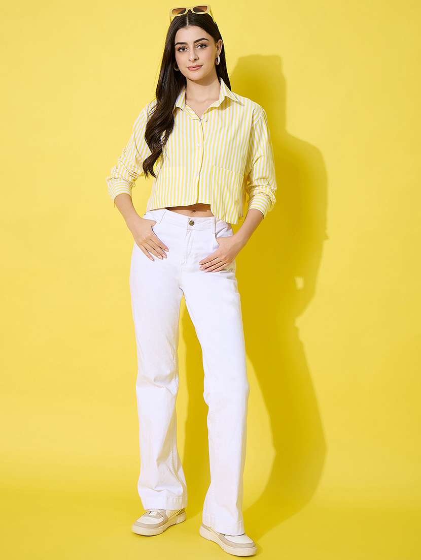 women striped long sleeve collared crop shirt - 22226516 -  Standard Image - 5