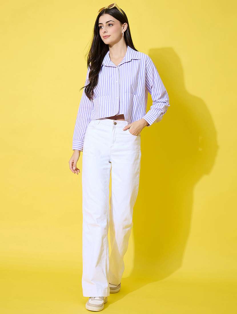 women striped long sleeve collared crop shirt - 22226518 -  Standard Image - 5