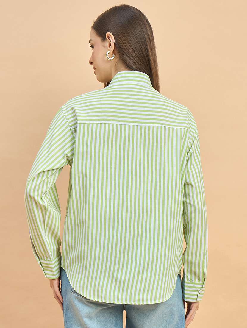 women striped collared long sleeve oversized shirt - 22226535 -  Standard Image - 5