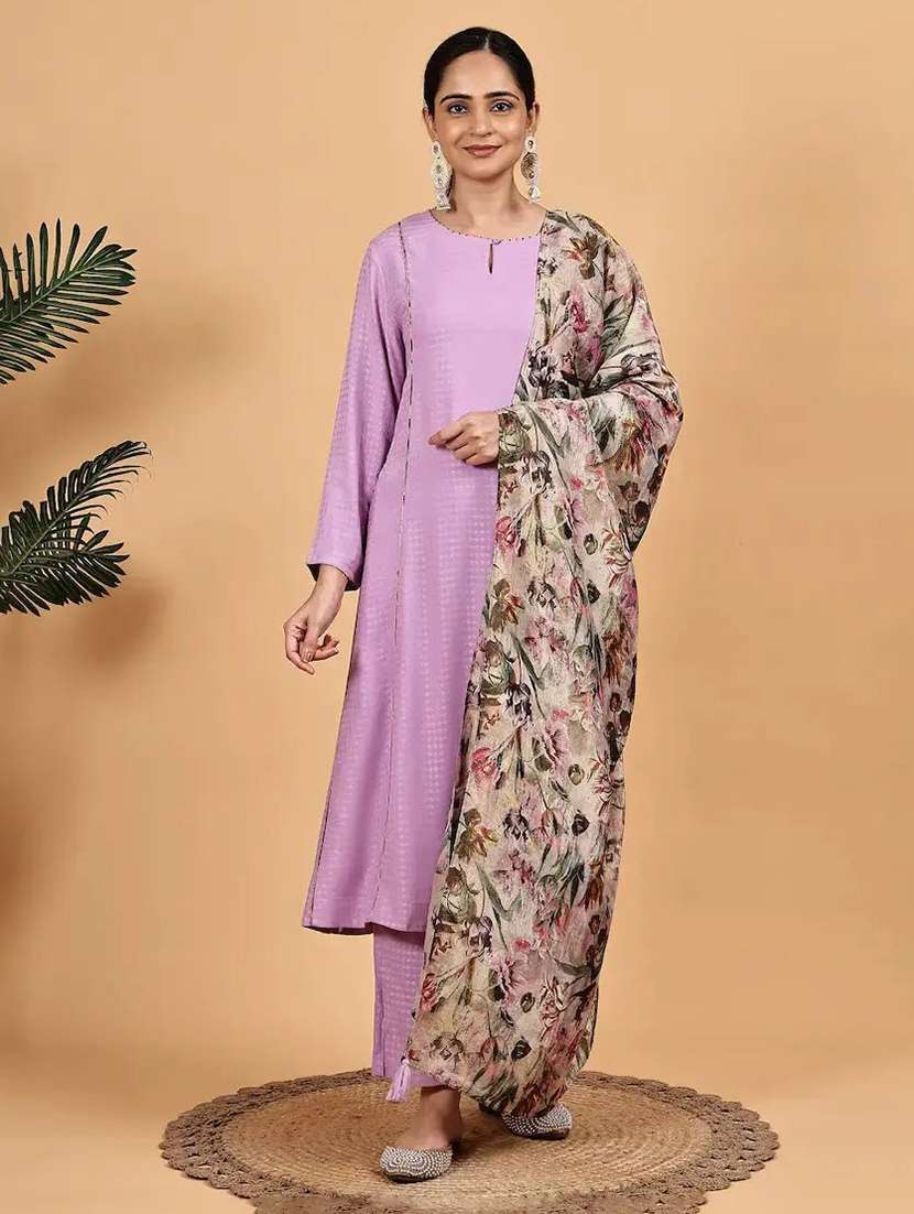 women self design three quarter sleeve kurta pant with dupatta set