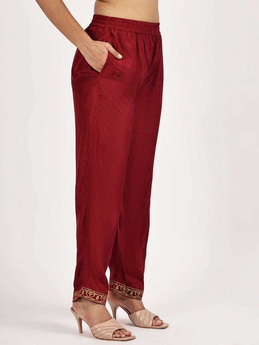 women solid with work three quarter sleeve kurta pant with dupatta set - 22226575 -  Standard Image - 3