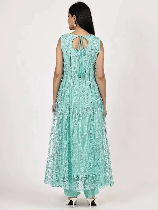 women solid with work sleeveless kurta pant with dupatta set - 22226601 -  Standard Image - 3