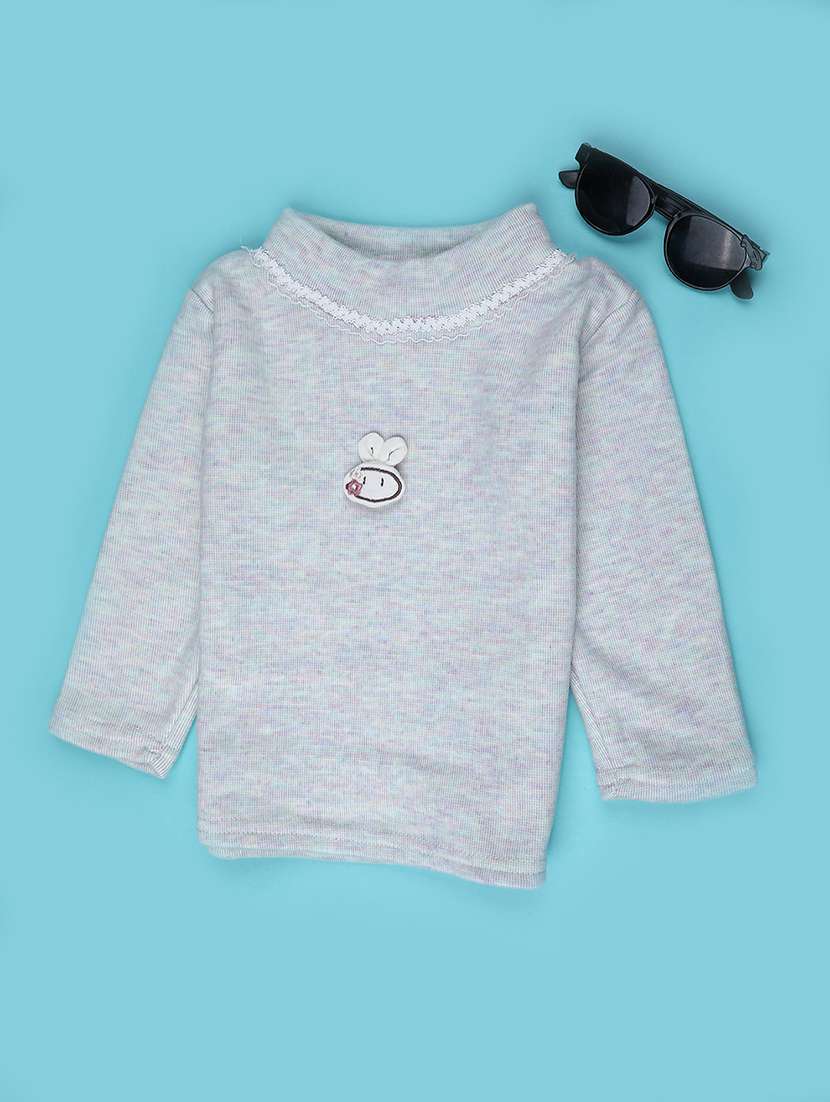 girls self design mock neck sweater