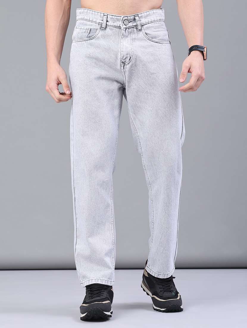 men plain mid rise full length jeans