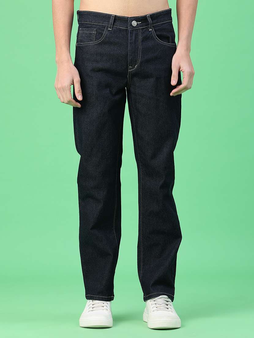 men plain mid rise relaxed fit jeans
