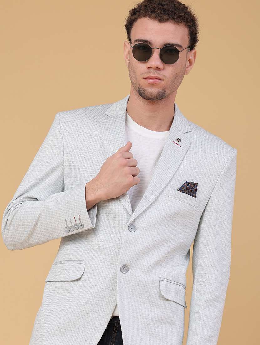men textured lapel collar single breasted blazer