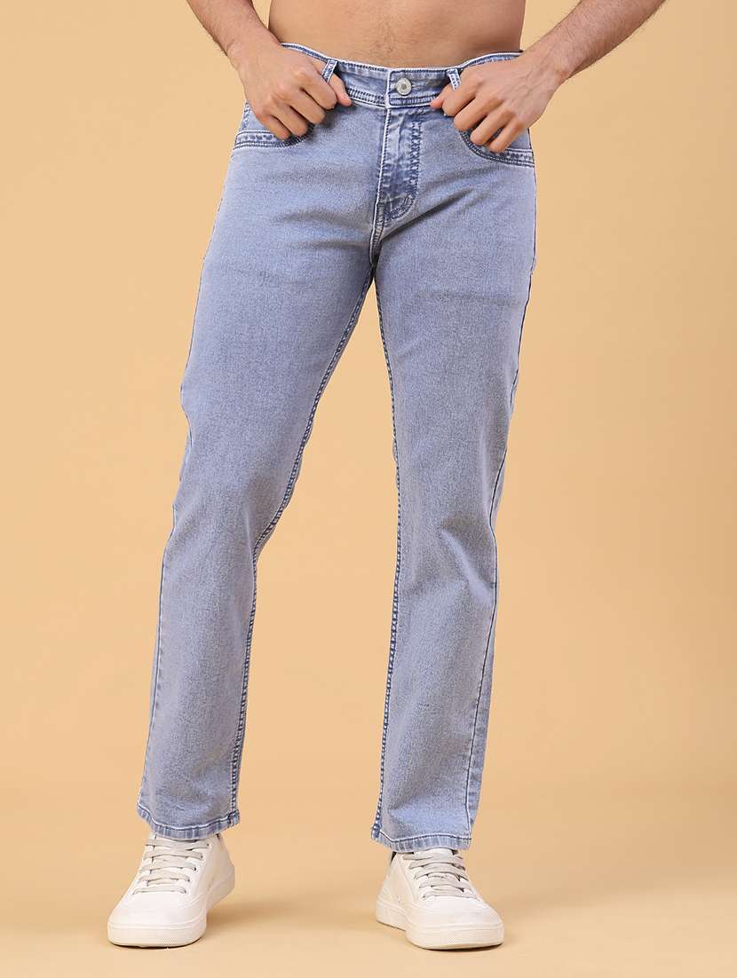 men plain mid rise full length slim fit jeans
