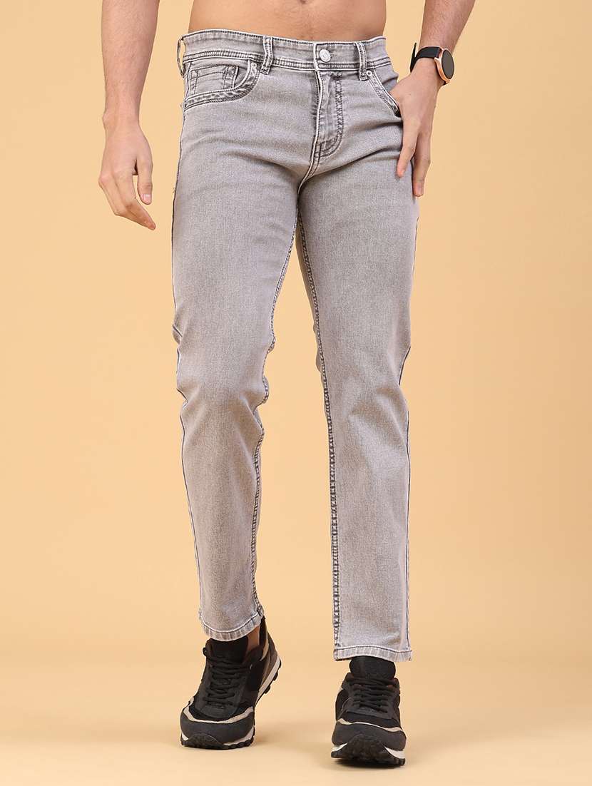 men plain mid rise full length slim fit jeans