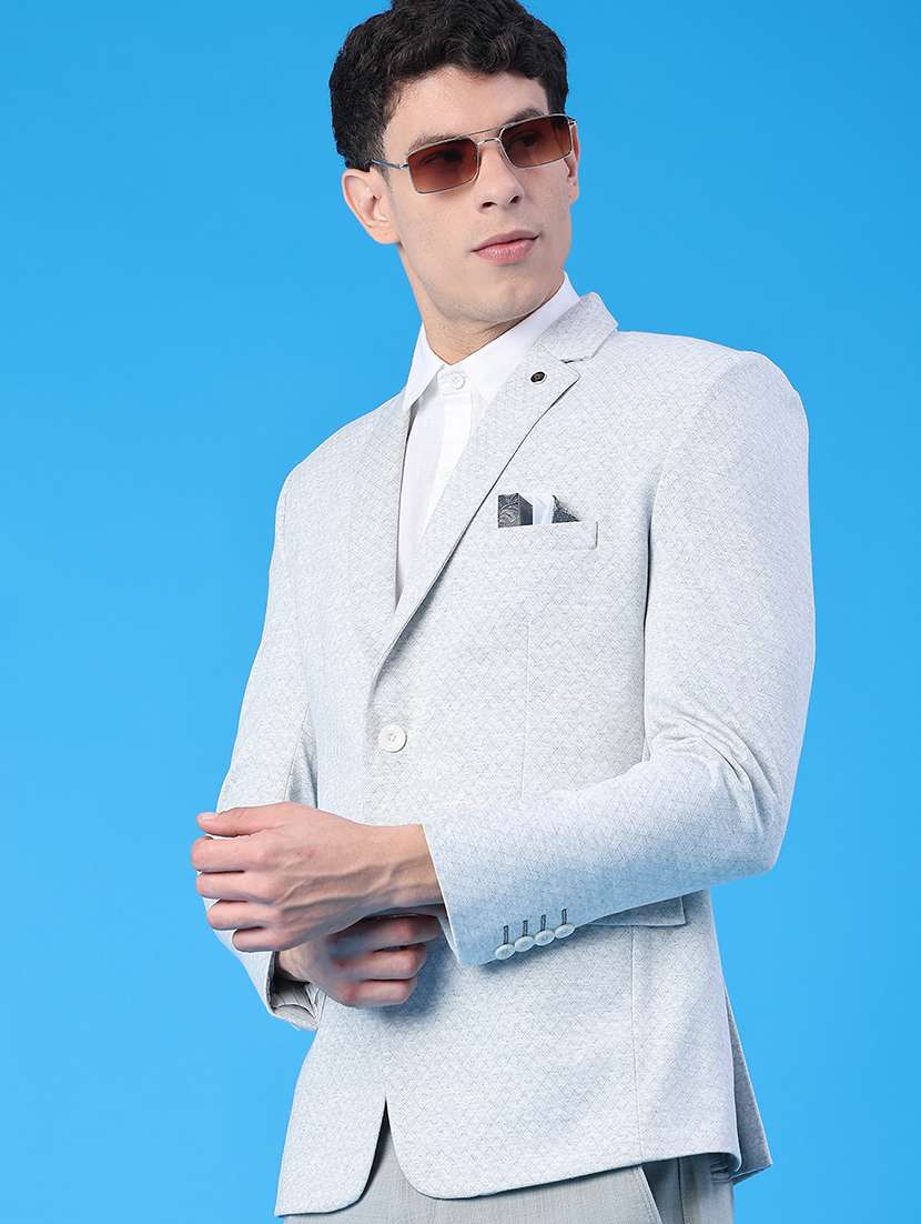 men self design lapel collar single breasted blazer