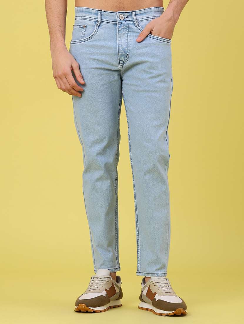 men plain mid rise full length jeans