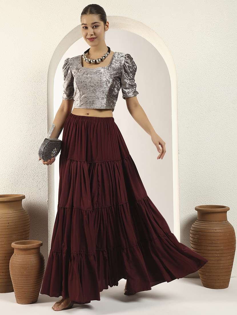 women solid puff sleeve stitched blouse - 22226837 -  Standard Image - 3