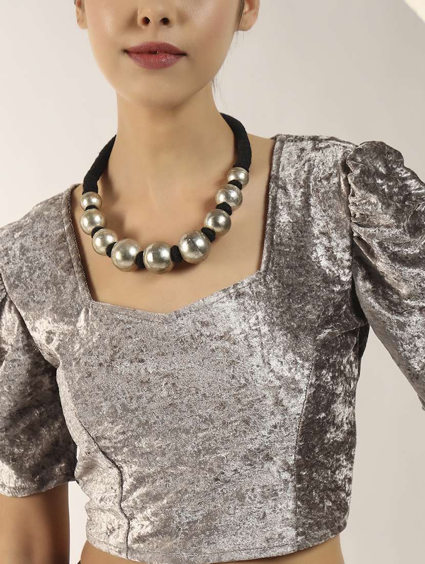 women solid puff sleeve stitched blouse - 22226837 -  Standard Image - 5