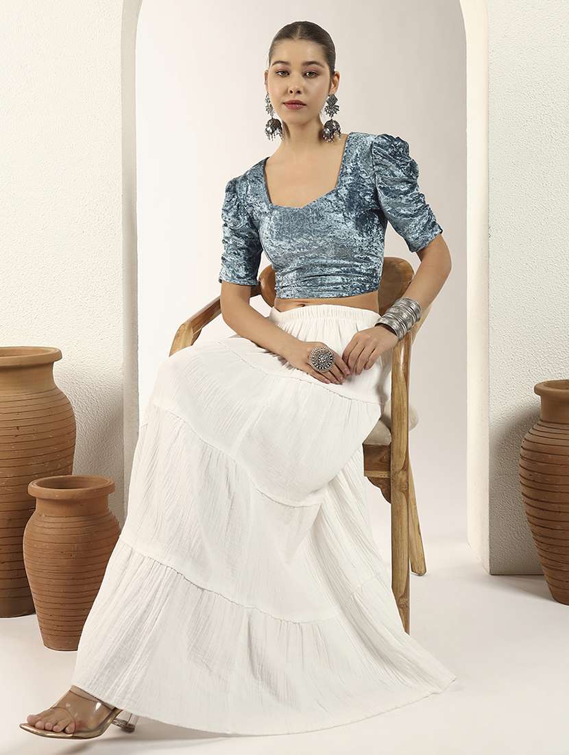 women solid puff sleeve stitched blouse - 22226839 -  Standard Image - 3