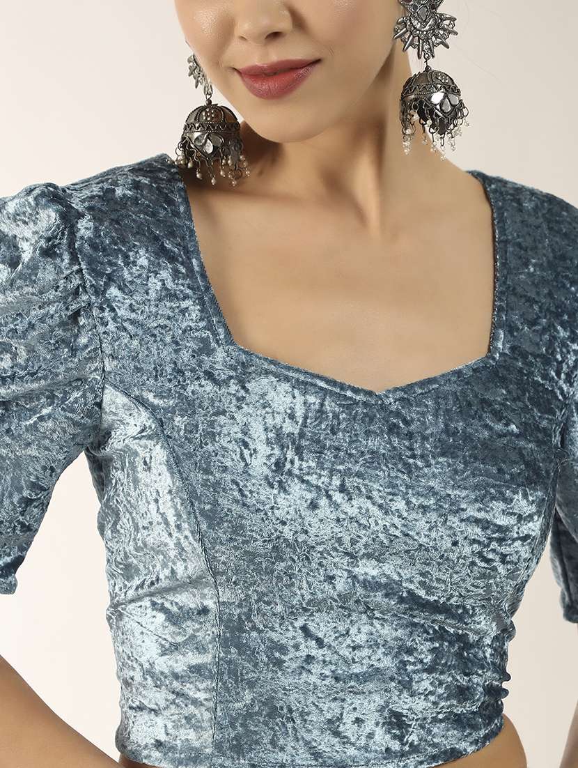 women solid puff sleeve stitched blouse - 22226839 -  Standard Image - 5