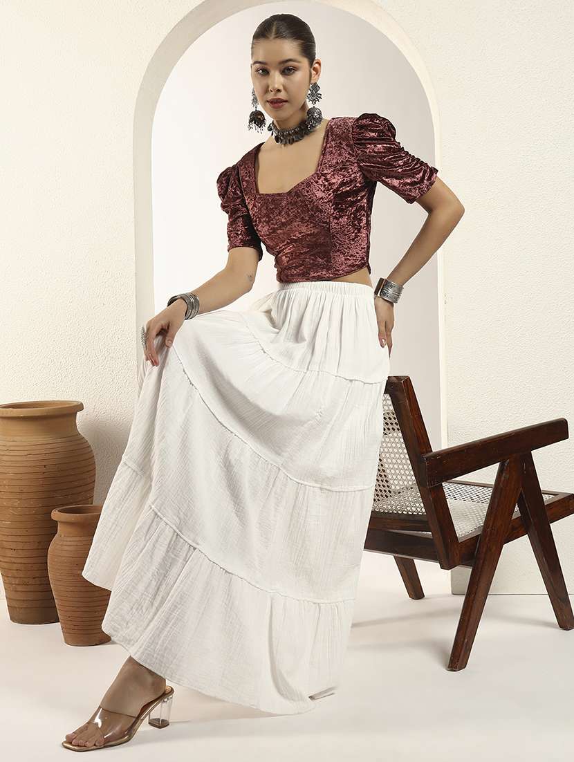 women solid puff sleeve stitched blouse - 22226840 -  Standard Image - 3