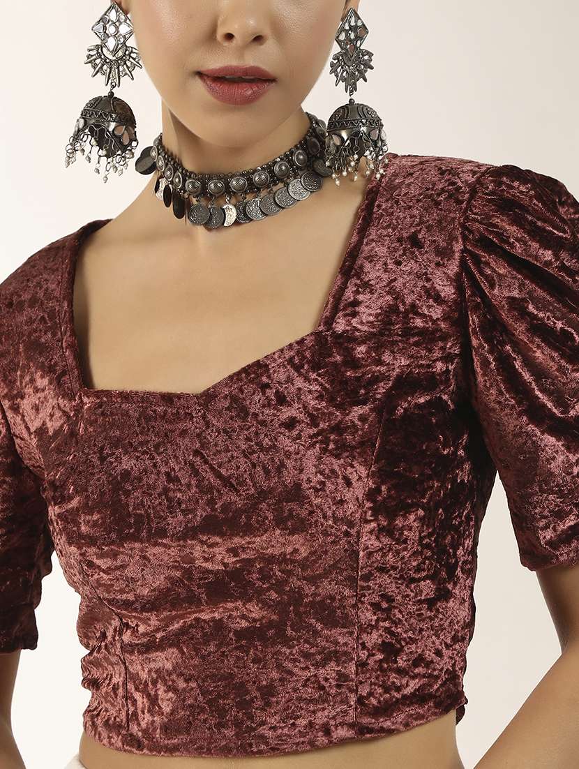 women solid puff sleeve stitched blouse - 22226840 -  Standard Image - 5