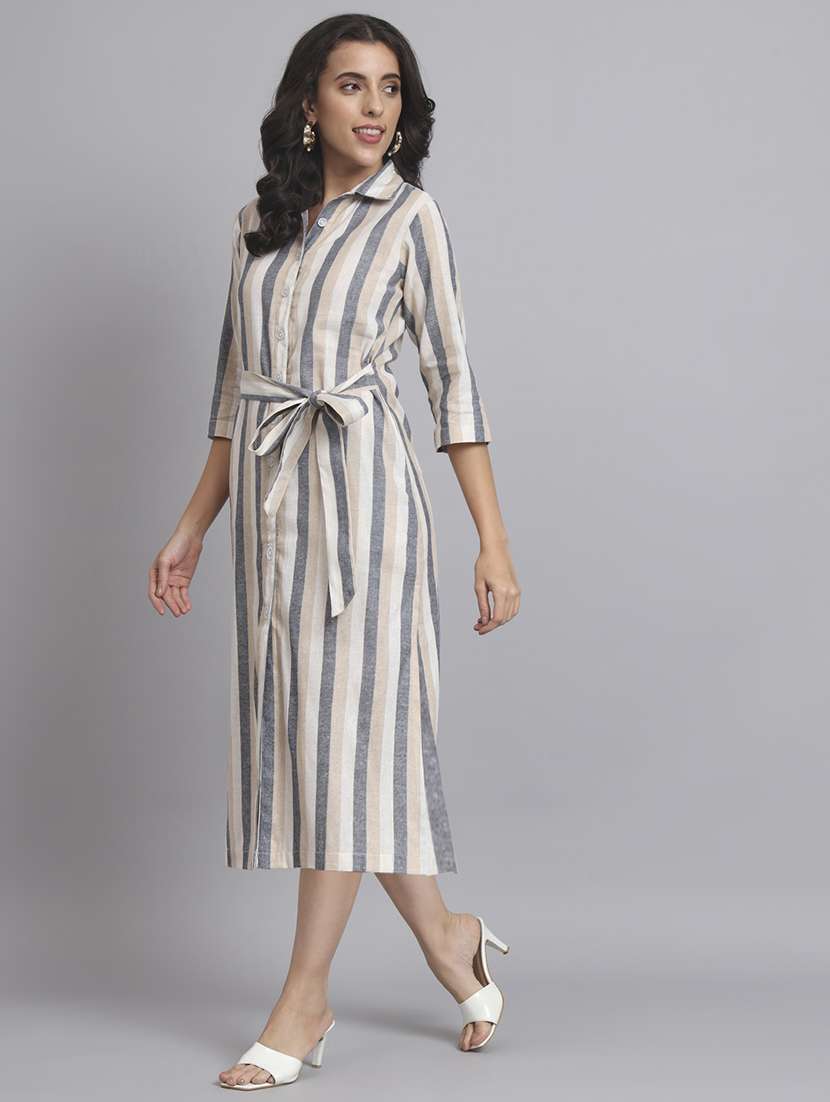 women striped three quarter sleeve shirt dress - 22226844 -  Standard Image - 3