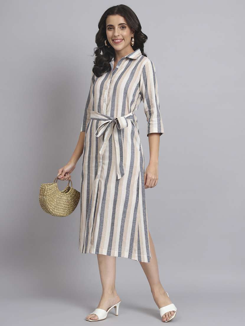 women striped three quarter sleeve shirt dress - 22226844 -  Standard Image - 5