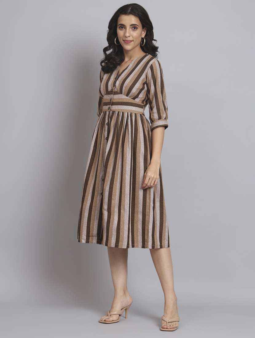 women striped three quarter sleeve a-line dress - 22226846 -  Standard Image - 5