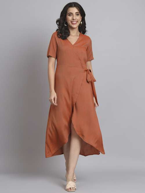 women solid short sleeve wrap dress - 22226848 -  Standard Image - 0