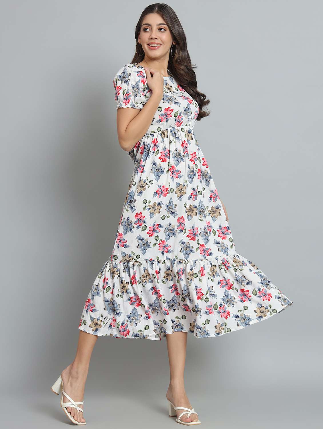 women floral print puff sleeve tiered dress - 22226850 -  Standard Image - 5