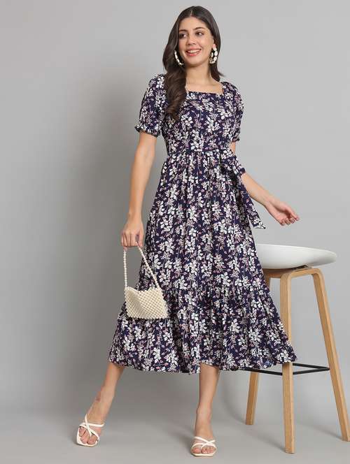 women floral print puff sleeve tiered dress - 22226851 -  Standard Image - 0