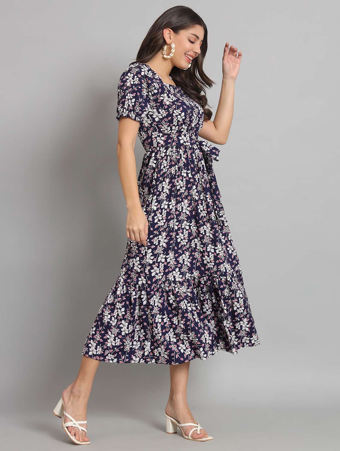 women floral print puff sleeve tiered dress - 22226851 -  Standard Image - 5