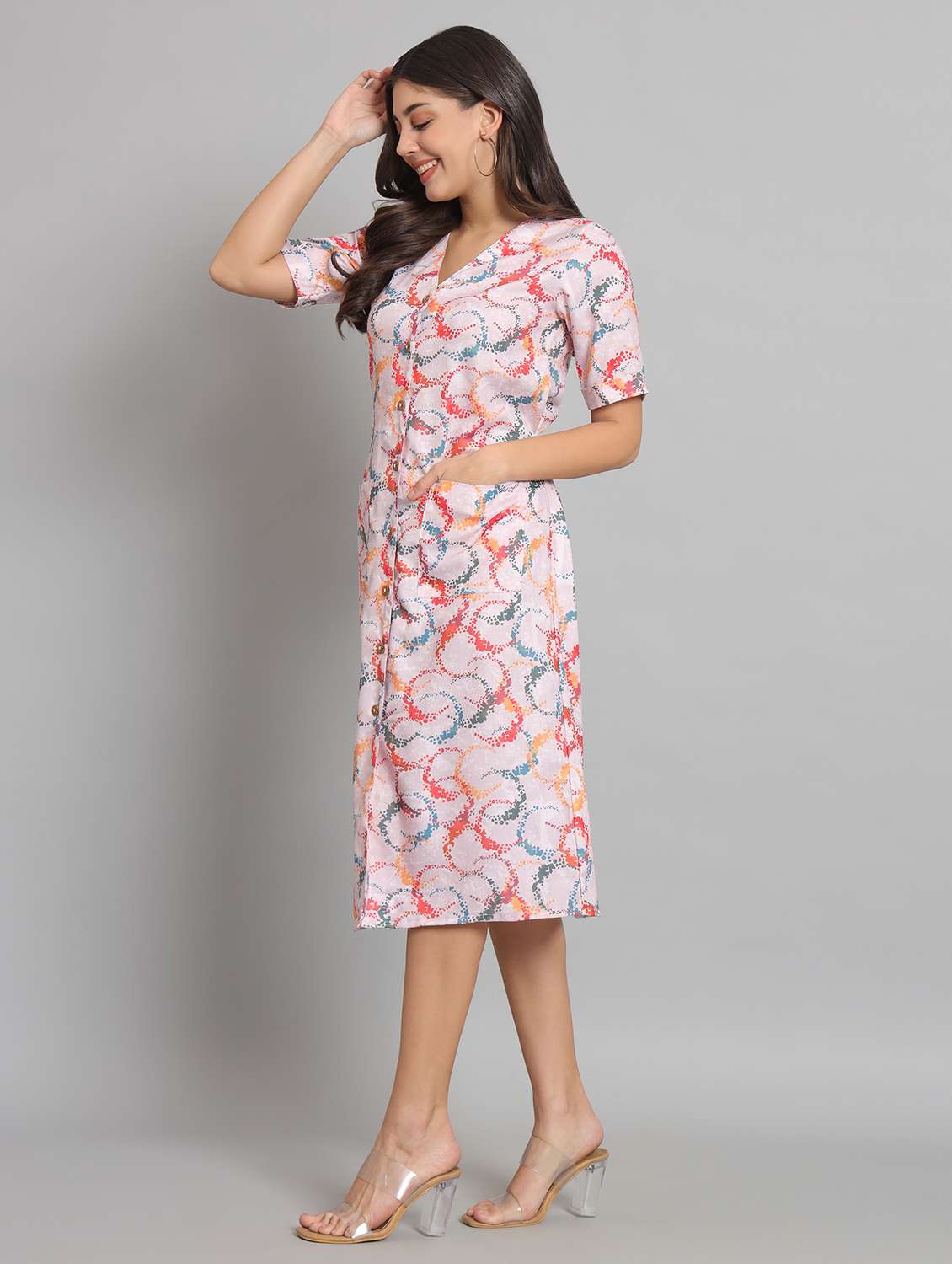 women printed short sleeve a-line dress - 22226852 -  Standard Image - 5