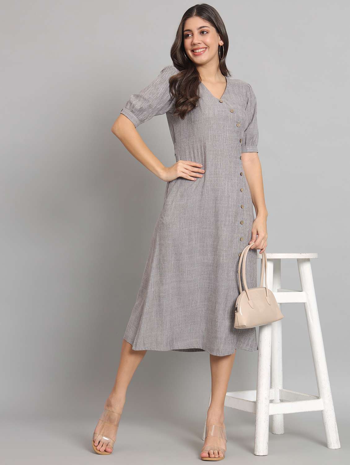 women solid short sleeve a-line dress