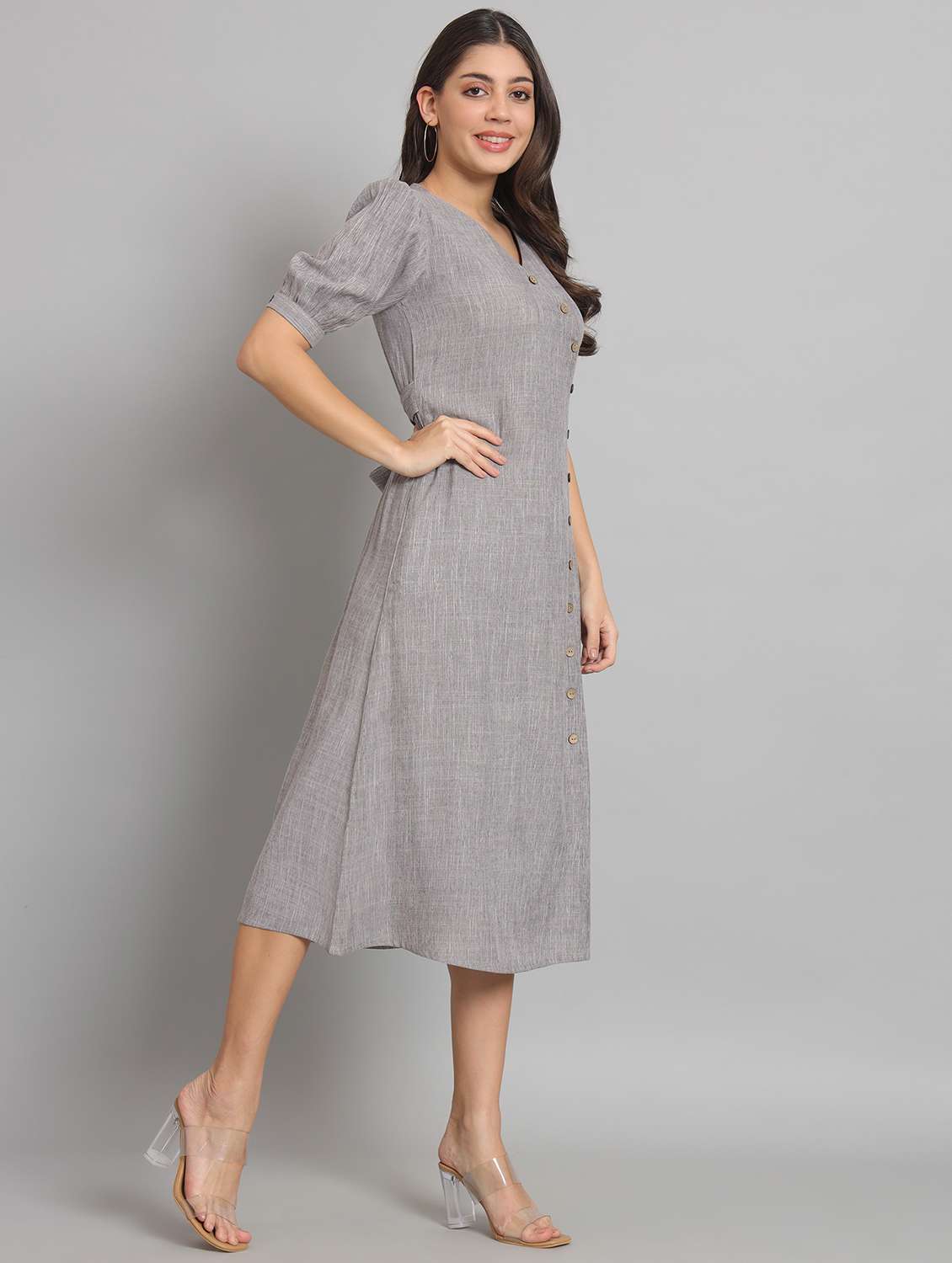 women solid short sleeve a-line dress - 22226855 -  Standard Image - 3