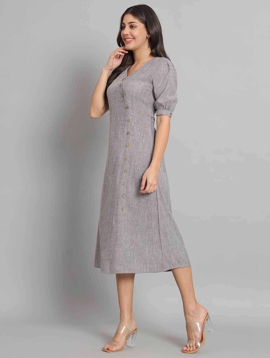 women solid short sleeve a-line dress - 22226855 -  Standard Image - 5