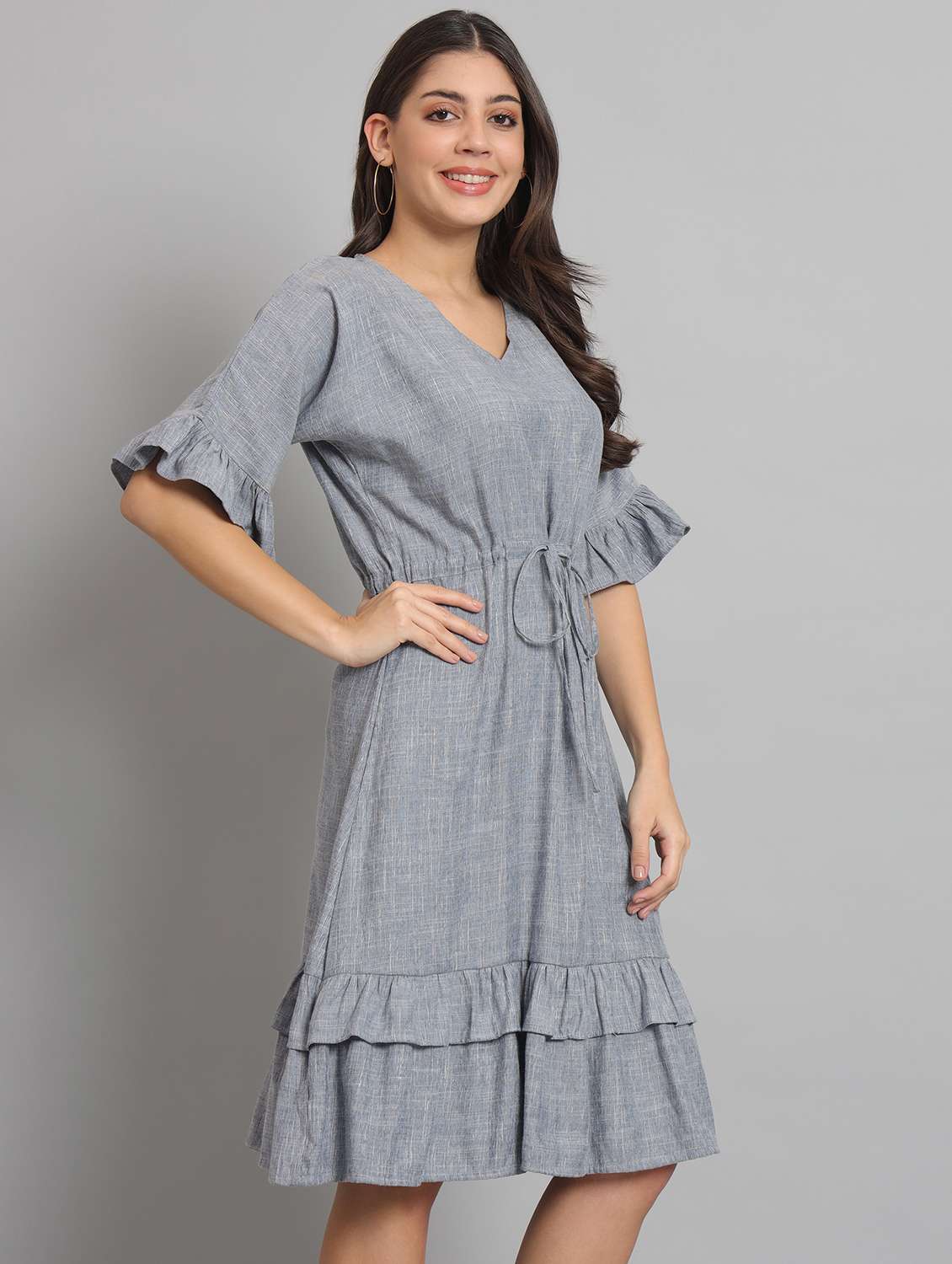 women solid bell sleeve layered dress - 22226856 -  Standard Image - 3