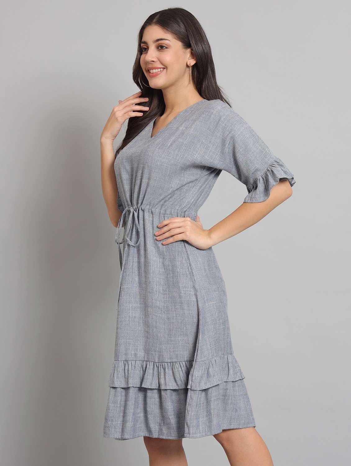 women solid bell sleeve layered dress - 22226856 -  Standard Image - 5