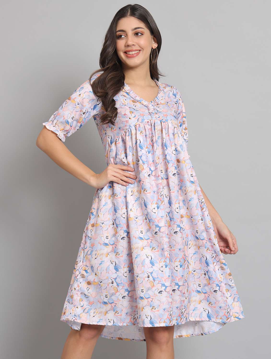 women pringted short sleeve fit & flare dress