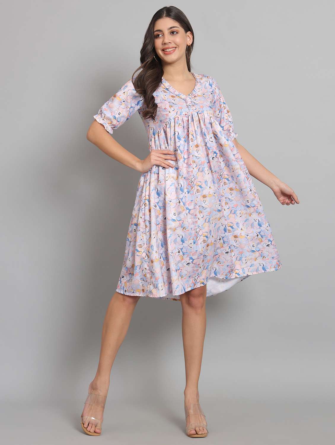 women pringted short sleeve fit & flare dress - 22226863 -  Standard Image - 5